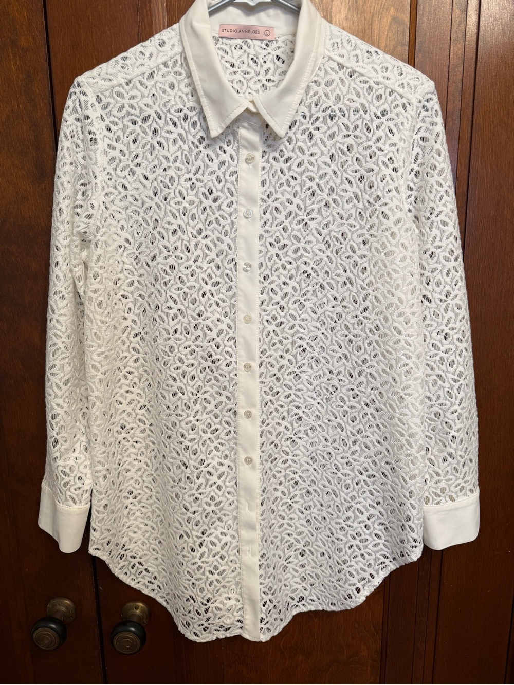 Lace Button-Front Collared Shirt - White - Size 8 - Studio Anneloes